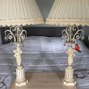 Vintage cherub crystal chandelier lamps